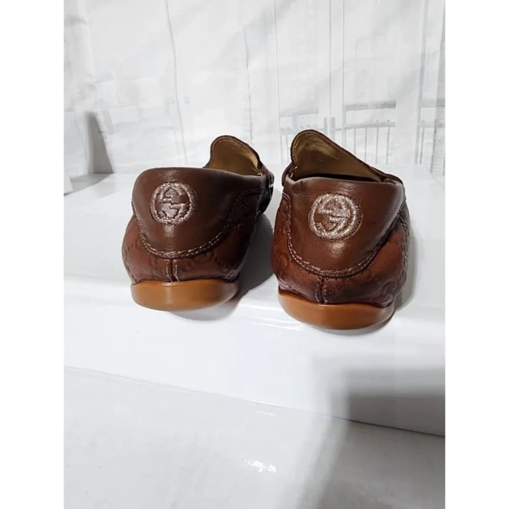 Authentic Gucci Cognac Leather Upper Geometric Loafers Brown Size 5.5 - Picture 11 of 16